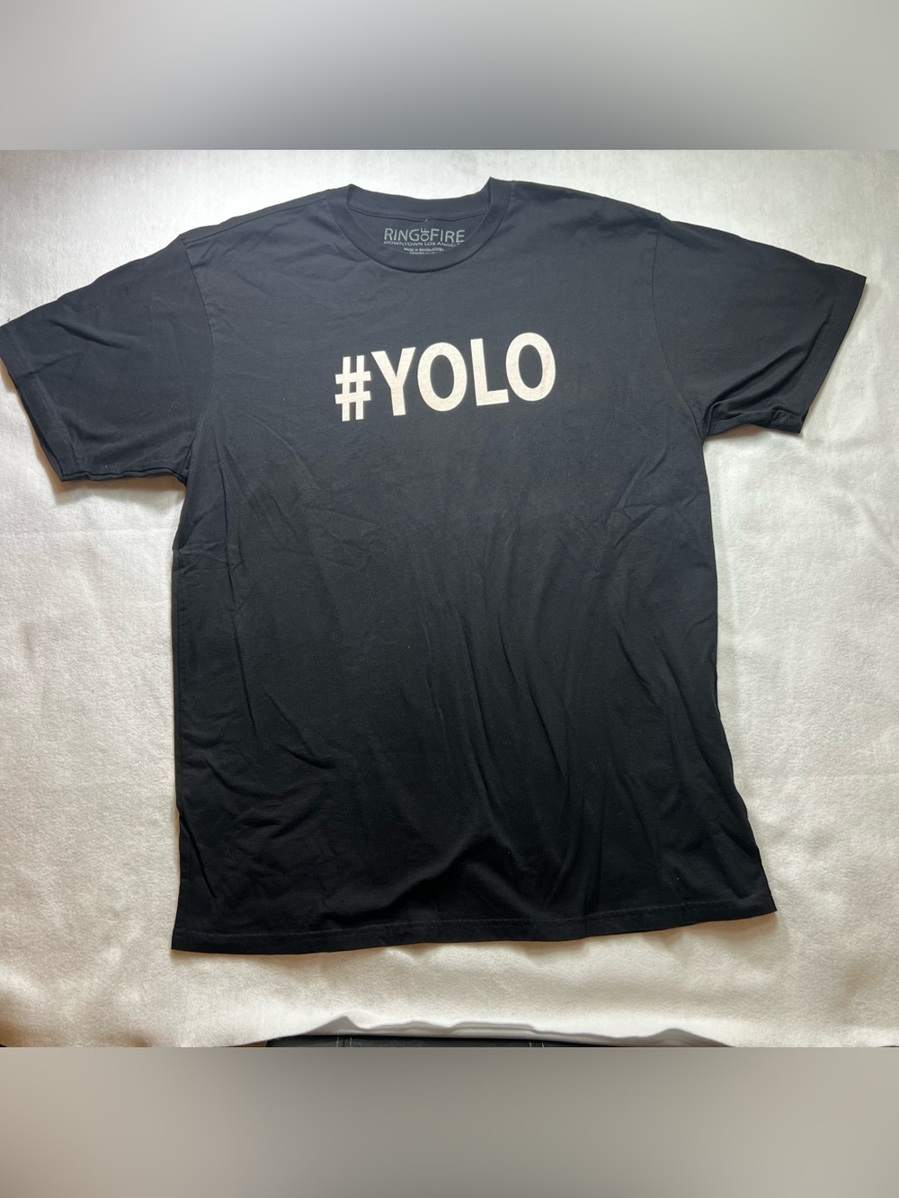 Ring of Fire Black Tee with White Screenprint Label (0080)
